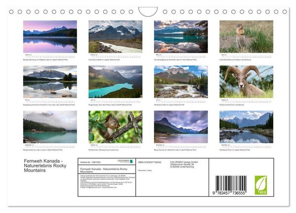 Produktbild: Fernweh Kanada - Naturerlebnis Rocky Mountains (Wandkalender 2026 DIN A4 quer), CALVENDO Monatskalender
