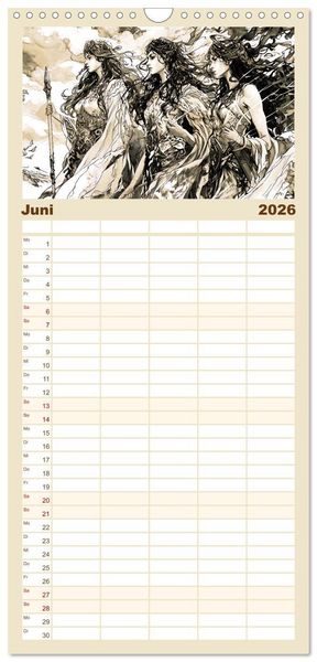 Produktbild: Familienplaner 2026 - G&ouml;tter der Wikinger - Skizzen zur Welt der Nordischen Mythologie mit 5 Spalten (Wandkalender, 21 x 45 cm) CALVENDO
