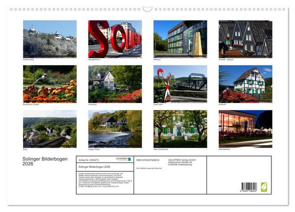 Produktbild: Solinger Bilderbogen 2026 (Wandkalender 2026 DIN A2 quer), CALVENDO Monatskalender
