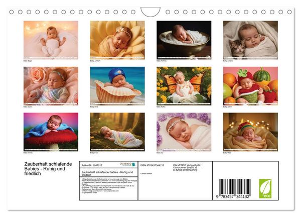 Produktbild: Zauberhaft schlafende Babies - Ruhig und friedlich (Wandkalender 2026 DIN A4 quer), CALVENDO Monatskalender