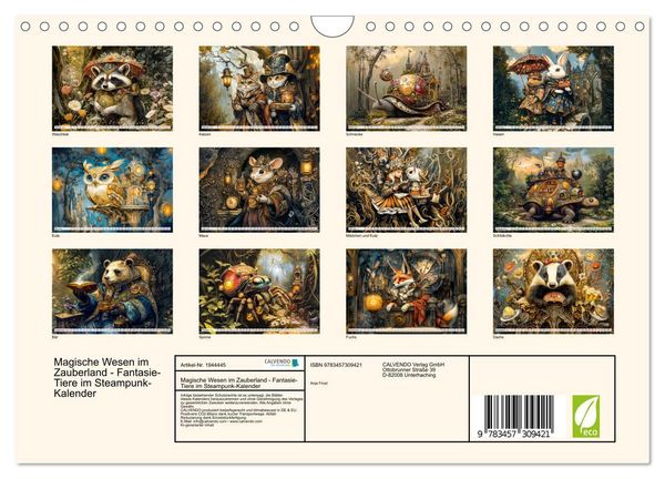 Produktbild: Magische Wesen im Zauberland - Fantasie-Tiere im Steampunk-Kalender (Wandkalender 2026 DIN A4 quer), CALVENDO Monatskalender