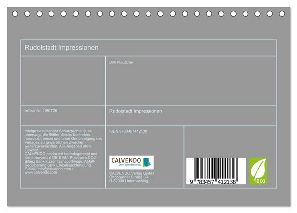 Produktbild: Rudolstadt Impressionen (Tischkalender 2026 DIN A5 quer), CALVENDO Monatskalender