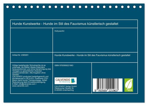 Produktbild: Hunde Kunstwerke - Hunde im Stil des Fauvismus k&uuml;nstlerisch gestaltet (Tischkalender 2027 DIN A5 quer), CALVENDO Monatskalender