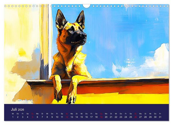 Produktbild: Loyaler Malinois. Belgische Sch&auml;ferhunde im Aquarell-Stil (Wandkalender 2026 DIN A3 quer), CALVENDO Monatskalender