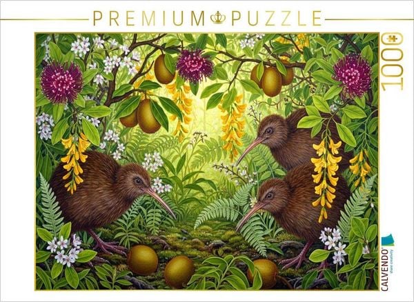 CALVENDO Puzzle Kiwi und Kiwis - inmitten australischer Blüten | 1000 Teile Lege-Größe 64x48cm Foto-Puzzle für glückliche Stunden