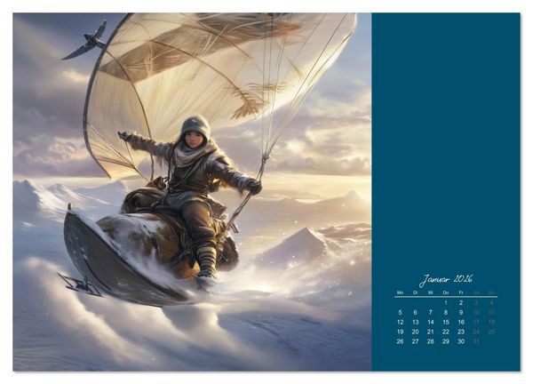 Produktbild: Mit KI durch die Epochen und L&uuml;fte (Wandkalender 2026 DIN A3 quer), CALVENDO Monatskalender