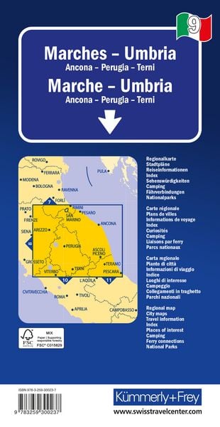 Produktbild: K&uuml;mmerly+Frey Regional-Strassenkarte 9 Marken, Umbrien 1:200.000