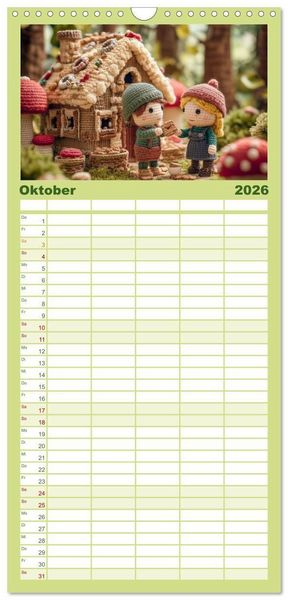 Produktbild: Familienplaner 2026 - Amigurumi M&auml;rchenstunde nach den Gebr&uuml;dern Grimm mit 5 Spalten (Wandkalender, 21 x 45 cm) CALVENDO