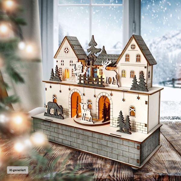 Produktbild: HTI-Living Beleuchtete Weihnachtsszene mit beweglichen Figuren