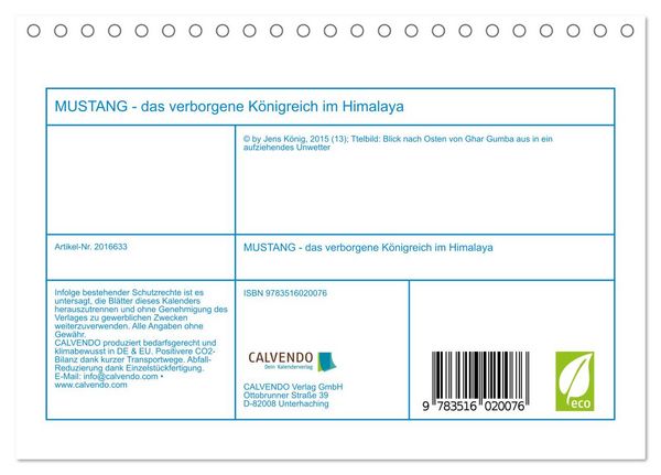 Produktbild: MUSTANG - das verborgene K&ouml;nigreich im Himalaya (Tischkalender 2026 DIN A5 quer), CALVENDO Monatskalender