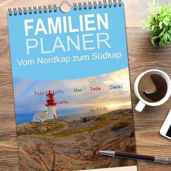 Produktbild: Familienplaner 2026 - Vom Nordkap zum S&uuml;dkap mit 5 Spalten (Wandkalender, 21 x 45 cm) CALVENDO