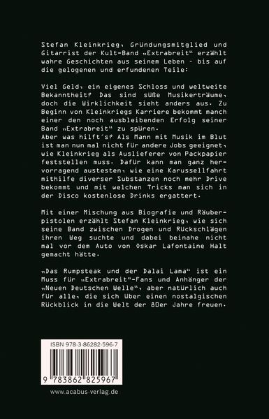 Produktbild: Das Rumpsteak und der Dalai Lama &hellip; Kurzgeschichten und R&auml;uberpistolen von Extrabreit-Gitarrist Stefan Kleinkrieg