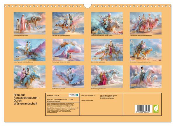 Produktbild: Ritte auf Fantasiekreaturen - Durch W&uuml;stenlandschaft (Wandkalender 2026 DIN A3 quer), CALVENDO Monatskalender