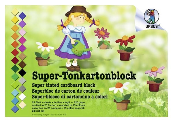Produktbild: URSUS Basispapiere Super-Tonkartonblock, 220 g/m&sup2;, Format 24 x 34 cm, 50 Blatt sortiert