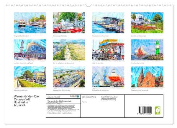 Produktbild: Warnem&uuml;nde - Die Ostseestadt illustriert in Aquarell (hochwertiger Premium Wandkalender 2026 DIN A2 quer), Kunstdruck in Hochglanz