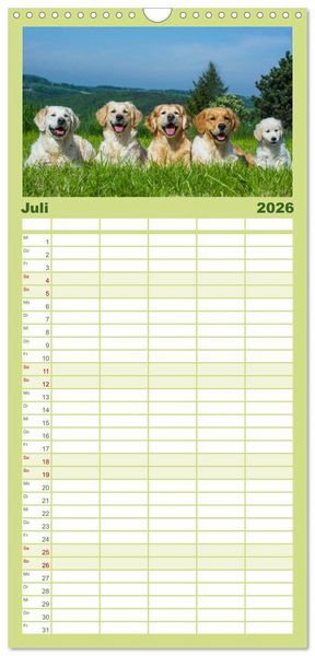 Produktbild: Familienplaner 2026 - Das Gl&uuml;ck hat einen Namen - Golden Retriever mit 5 Spalten (Wandkalender, 21 x 45 cm) CALVENDO