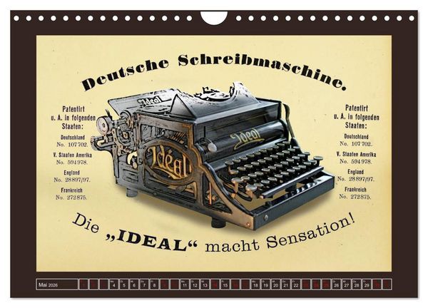 Produktbild: Schreibmaschinen um 1900 (Wandkalender 2026 DIN A4 quer), CALVENDO Monatskalender