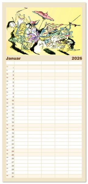 Produktbild: Familienplaner 2026 - Kawanabe Kyosai - Einhundert D&auml;monen mit 5 Spalten (Wandkalender, 21 x 45 cm) CALVENDO