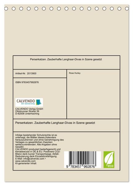 Produktbild: Perserkatzen. Zauberhafte Langhaar-Divas in Szene gesetzt (Tischkalender 2026 DIN A5 hoch), CALVENDO Monatskalender