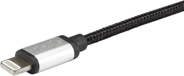 Produktbild: Renkforce USB-Kabel USB 2.0 USB-A Stecker, Apple Lightning Stecker 0.50 m Dunkelgrau Stoff-Ummantelung RF3969327