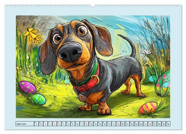 Produktbild: Dackel Fun. Zauberhafte Hunde Cartoons f&uuml;rs Herz (hochwertiger Premium Wandkalender 2026 DIN A2 quer), Kunstdruck in Hochglanz