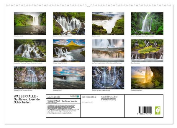Produktbild: WASSERF&Auml;LLE - Sanfte und tosende Sch&ouml;nheiten (hochwertiger Premium Wandkalender 2026 DIN A2 quer), Kunstdruck in Hochglanz