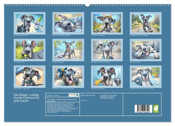 Produktbild: Die Dogge. Lustige Hunde Cartoons f&uuml;r gute Laune (hochwertiger Premium Wandkalender 2026 DIN A2 quer), Kunstdruck in Hochglanz