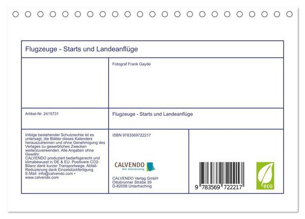 Produktbild: Flugzeuge - Starts und Landeanfl&uuml;ge (Tischkalender 2027 DIN A5 quer), CALVENDO Monatskalender