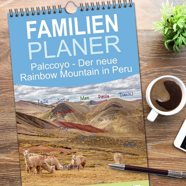 Produktbild: Familienplaner 2026 - Palccoyo - Der neue Rainbow Mountain in Peru mit 5 Spalten (Wandkalender, 21 x 45 cm) CALVENDO