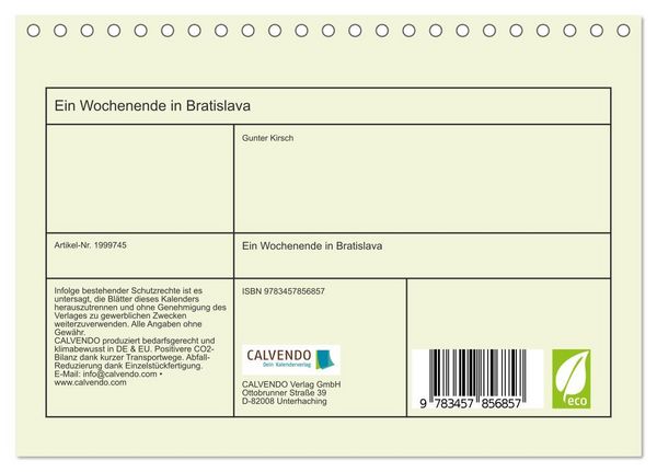 Produktbild: Ein Wochenende in Bratislava (Tischkalender 2026 DIN A5 quer), CALVENDO Monatskalender
