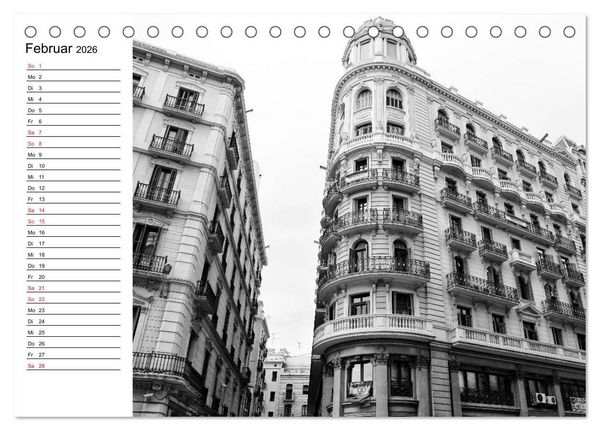 Produktbild: Barcelona Schwarz / Wei&szlig; Impressionen (Tischkalender 2026 DIN A5 quer), CALVENDO Monatskalender