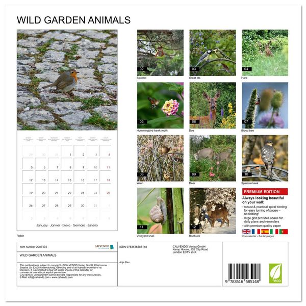 Produktbild: WILD GARDEN ANIMALS (Wall Calendar 2026 12 &times; 12 Inch) CALVENDO 12 Month Wall Calendar