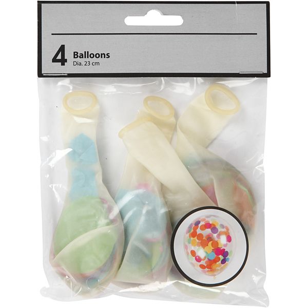Produktbild: Creativ Company Ballons mit Konfetti, rund, D 23 cm, Transparent, 4 Stk