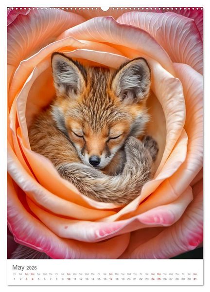 Produktbild: Forest babies asleep in flowers (Wall Calendar 2026 DIN A2 portrait), CALVENDO 12 Month Wall Calendar