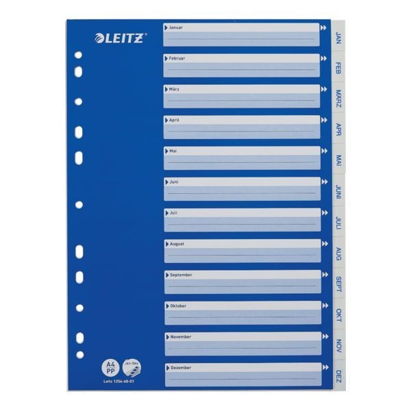 LEITZ Plastikregister Monate 1-12 blau/weiß DIN A4