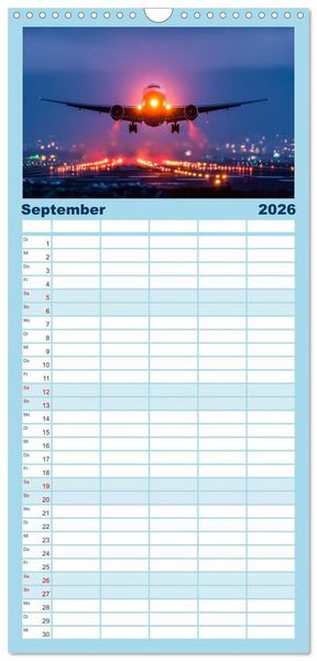 Produktbild: Familienplaner 2026 - Flugzeuge hautnah - Flugzeugkalender f&uuml;r Flugzeugliebhaber mit 5 Spalten (Wandkalender, 21 x 45 cm) CALVENDO
