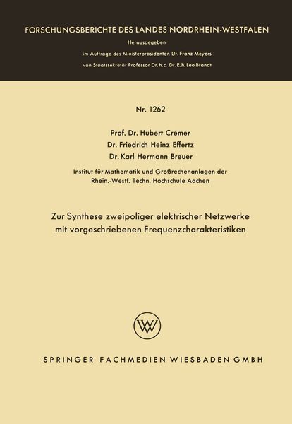 Produktbild: Zur Synthese zweipoliger elektrischer Netzwerke mit vorgeschriebenen Frequenzcharakteristiken