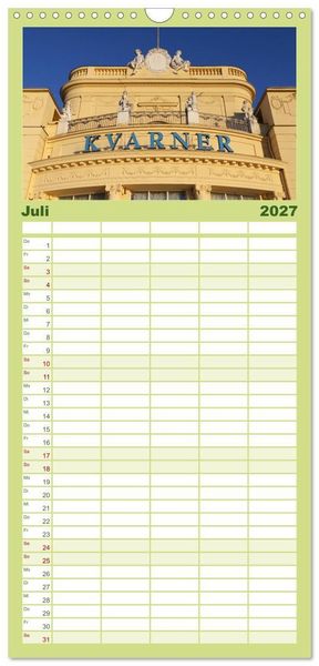 Produktbild: Familienplaner 2027 - Zauberhaftes Opatija mit 5 Spalten (Wandkalender, 21 x 45 cm) CALVENDO