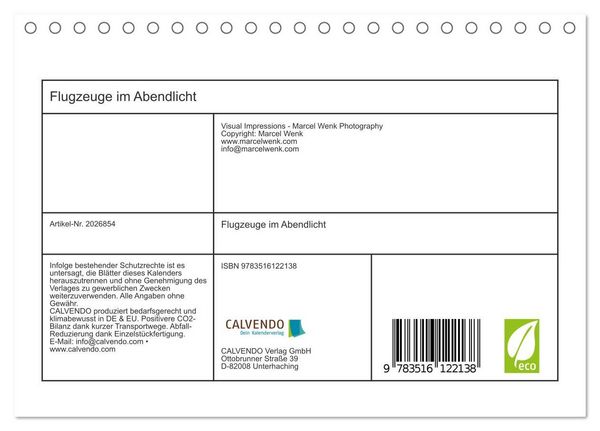 Produktbild: Flugzeuge im Abendlicht (Tischkalender 2026 DIN A5 quer), CALVENDO Monatskalender