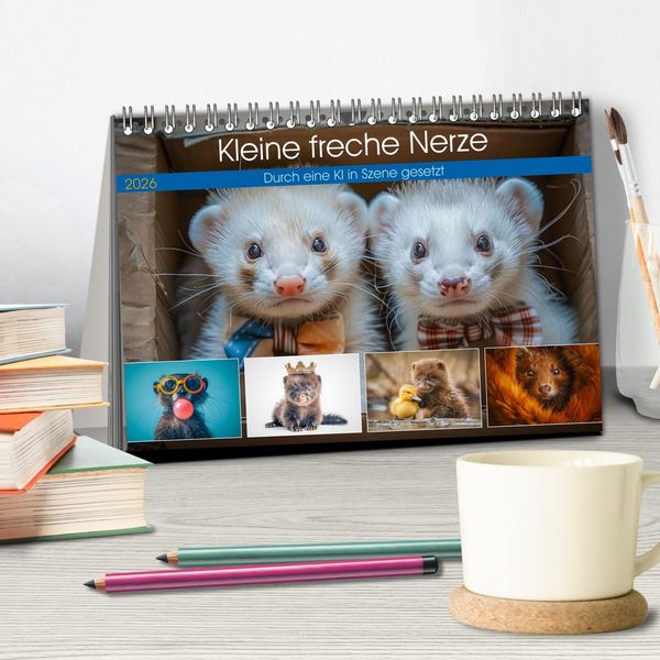 Produktbild: Kleine freche Nerze (Tischkalender 2026 DIN A5 quer), CALVENDO Monatskalender