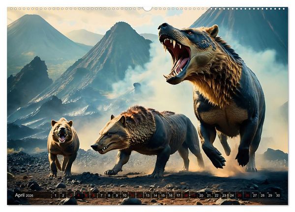 Produktbild: Urzeittiere - Zeitreise in eine vergangene Welt (hochwertiger Premium Wandkalender 2026 DIN A2 quer), Kunstdruck in Hochglanz