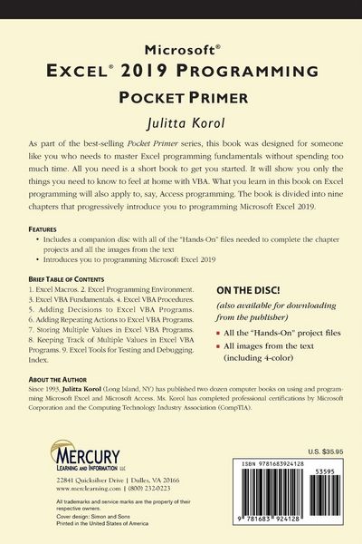 Produktbild: Microsoft Excel 2019 Programming Pocket Primer