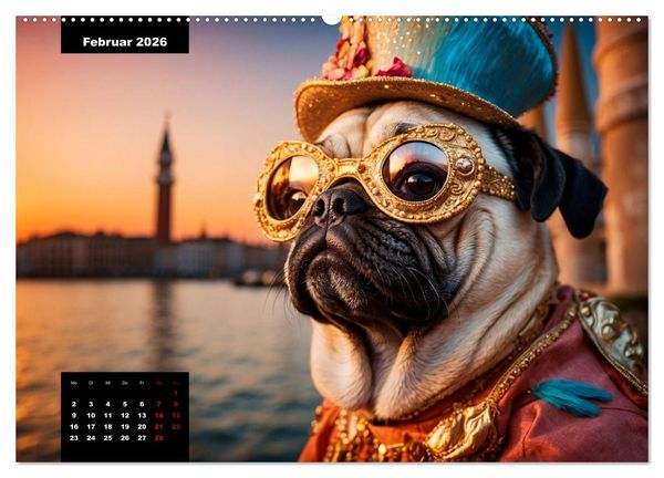 Produktbild: Mopszauber - S&uuml;&szlig;e M&ouml;pse begleiten durchs Jahr (Wandkalender 2026 DIN A2 quer), CALVENDO Monatskalender