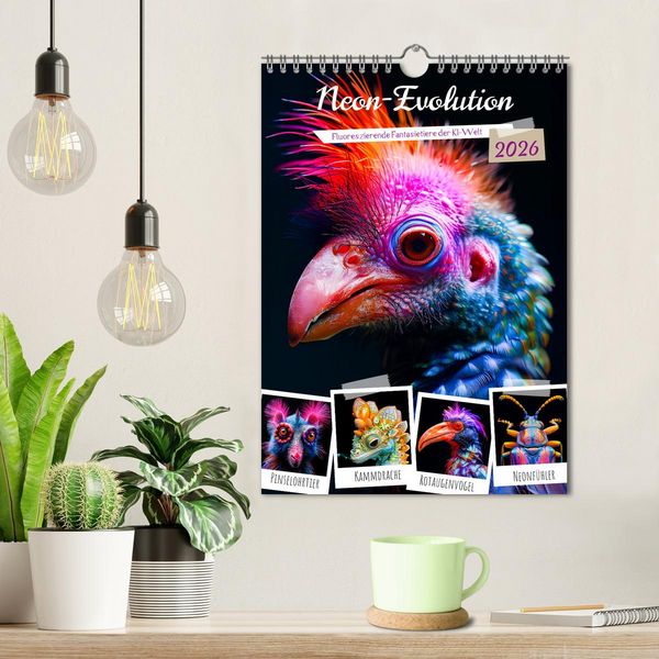 Produktbild: Neon-Evolution - Fluoreszierende Fantasietiere der KI-Welt (Wandkalender 2026 DIN A4 hoch), CALVENDO Monatskalender