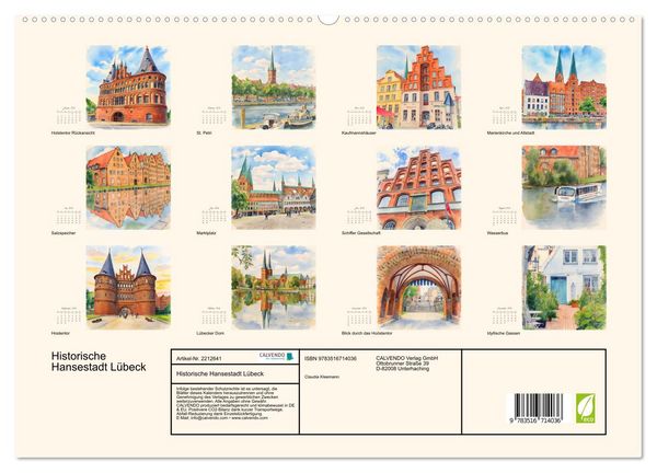 Produktbild: Historische Hansestadt L&uuml;beck (hochwertiger Premium Wandkalender 2026 DIN A2 quer), Kunstdruck in Hochglanz