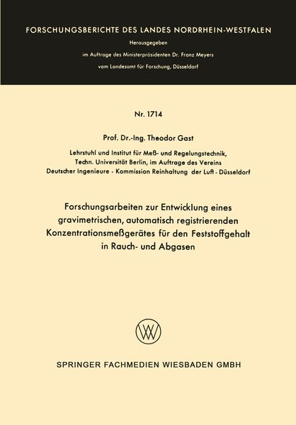 Produktbild: Forschungsarbeiten zur Entwicklung eines gravimetrischen, automatisch registrierenden Konzentrationsme&szlig;ger&auml;tes f&uuml;r den Feststoffgehalt in Rauch- und A