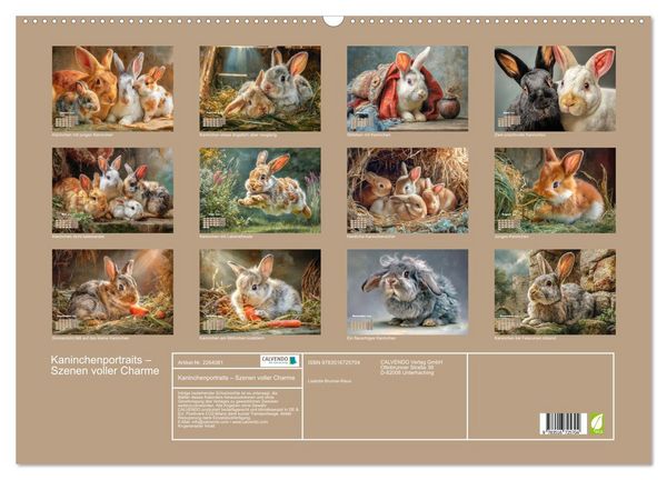 Produktbild: Kaninchenportraits &ndash; Szenen voller Charme (Wandkalender 2026 DIN A2 quer), CALVENDO Monatskalender