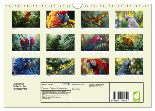 Produktbild: Papageien - Farbenfrohe Paradiesv&ouml;gel (Wandkalender 2026 DIN A4 quer), CALVENDO Monatskalender