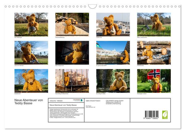 Produktbild: Neue Abenteuer von Teddy Basse (Wandkalender 2026 DIN A3 quer), CALVENDO Monatskalender