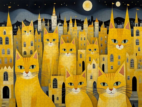 Produktbild: CALVENDO Puzzle Katzen - Schnurren unterm Sternenhimmel | 1000 Teile Lege-Gr&ouml;&szlig;e 64x48cm Foto-Puzzle f&uuml;r gl&uuml;ckliche Stunden